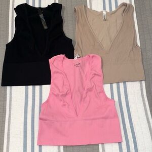 ✨ALL 3 Tanks✨💖Urban Outfitters V-Neck Crop Tops - Black, Pink, Tan